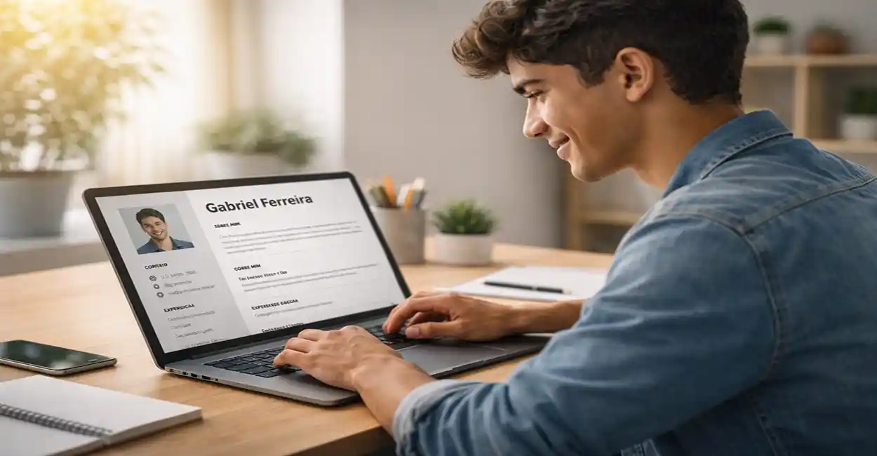 Persona creando su hoja de vida en una laptop con plantillas profesionales