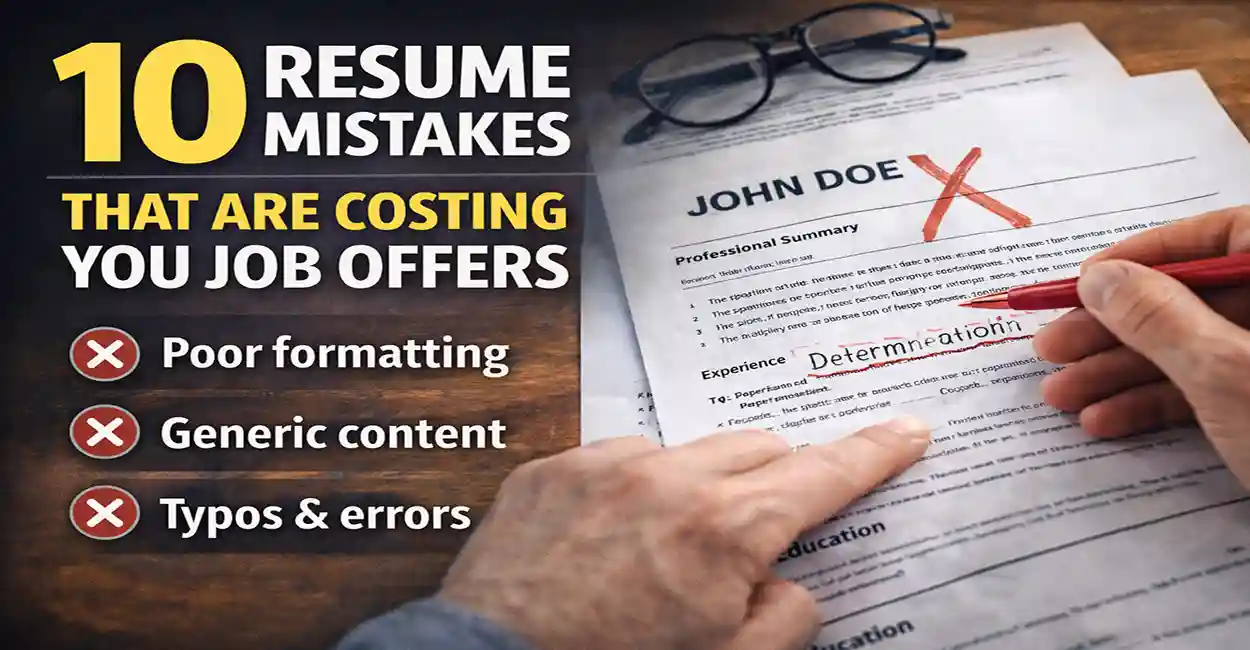 Red warning signs showing common resume mistakes that cost job offers